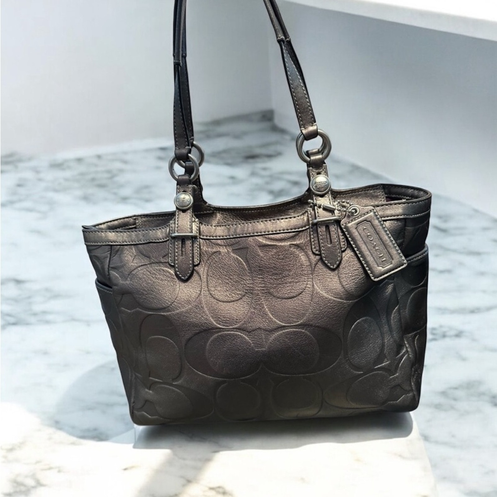 Coach Silver Gray Signature Tote Bag